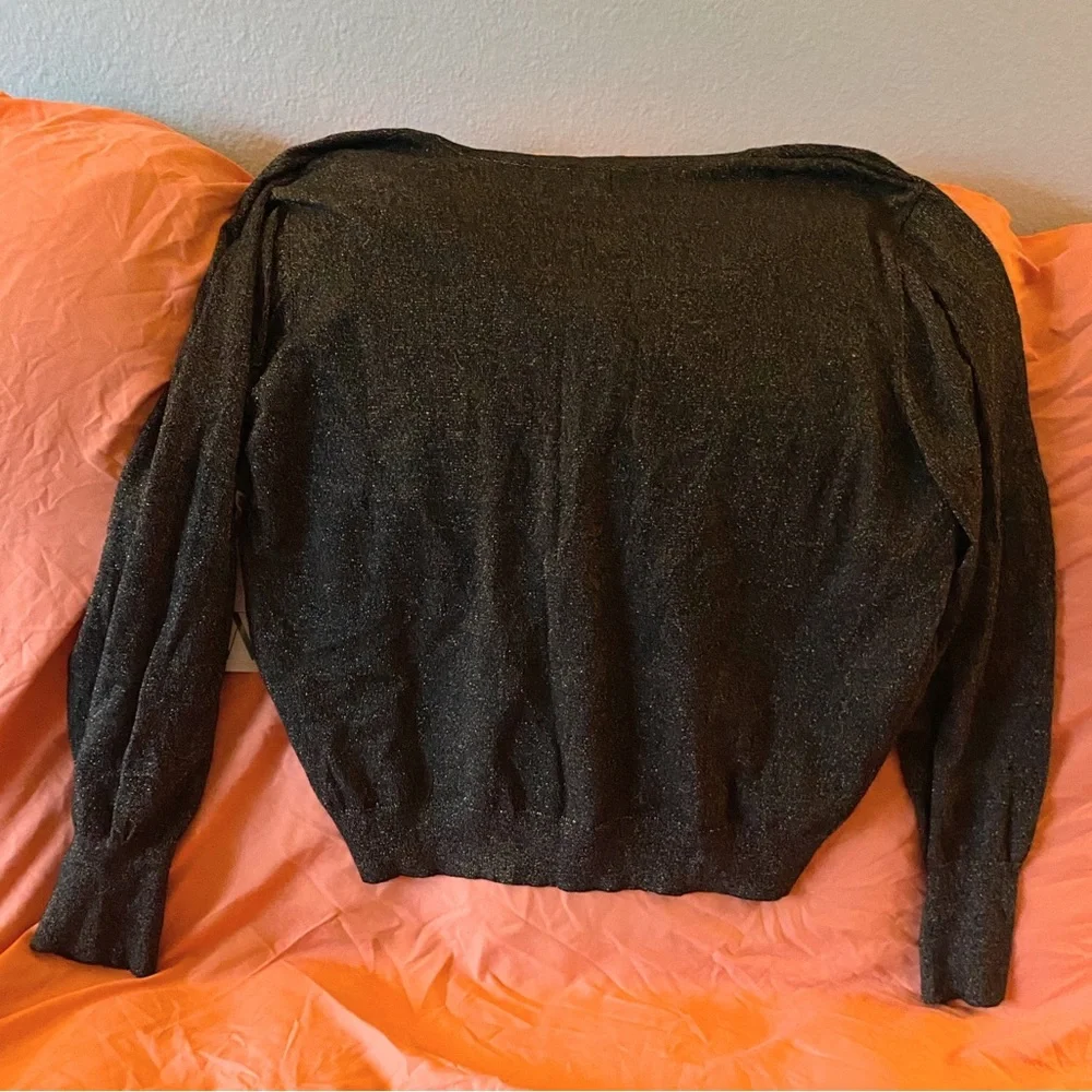 WORTHINGTON Brown with Gold Shimmer V-Neck Button Cardigan Sweater